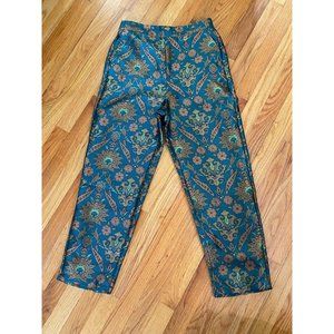 Anthropologie Maeve Womens Melyssa Emerald Green Paisley Jacquard Trousers SM